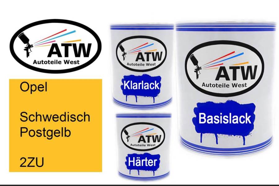 Opel, Schwedisch Postgelb, 2ZU: 1L Lackdose + 1L Klarlack + 500ml Härter - Set, von ATW Autoteile West.